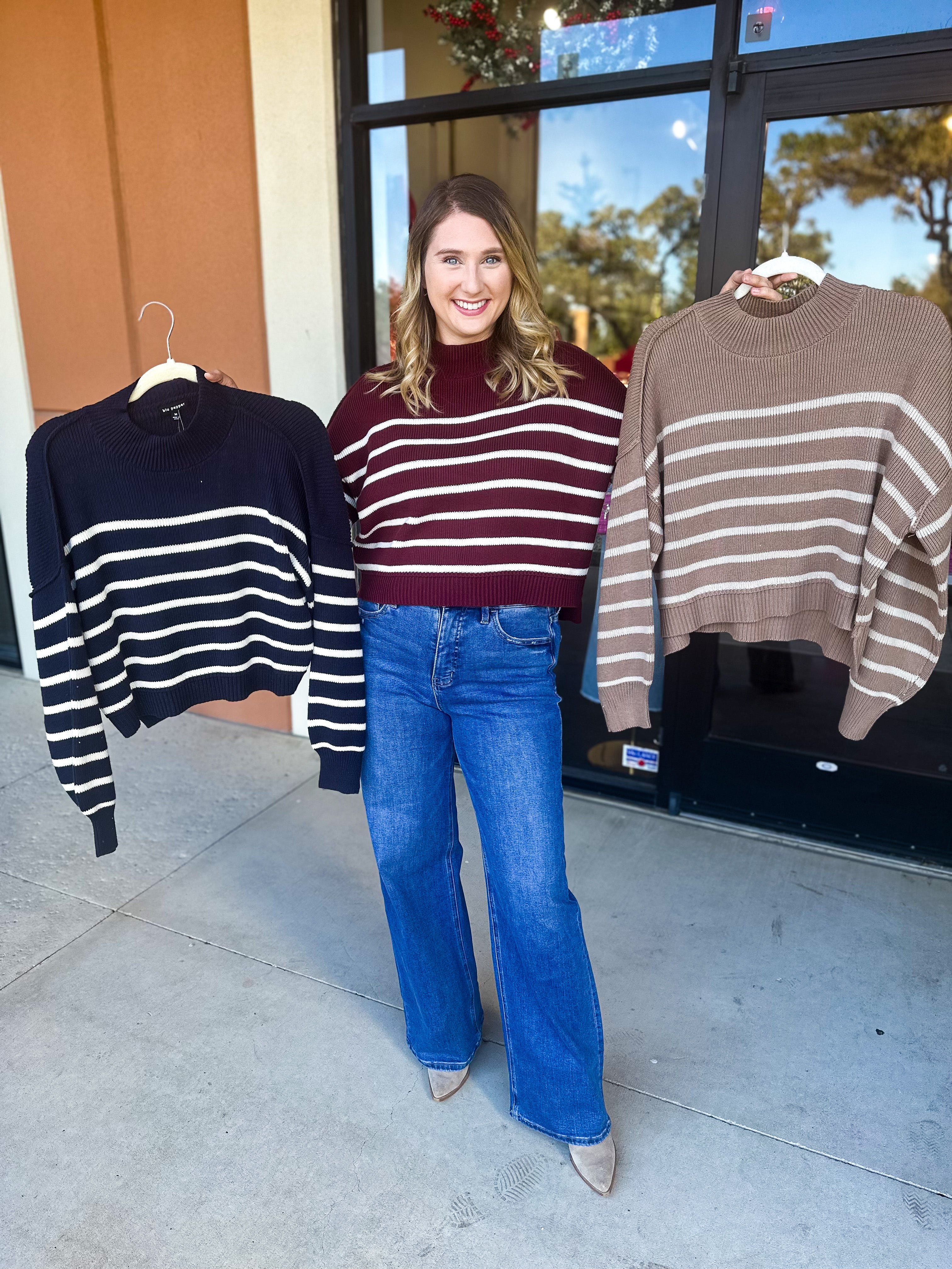 Pink Friday Doorbuster - Mock Neck Sweater Top - Burgundy - IN STORE-PINK FRIDAY DOORBUSTERS-BLU PEPPER-July & June Women's Fashion Boutique Located in San Antonio, Texas