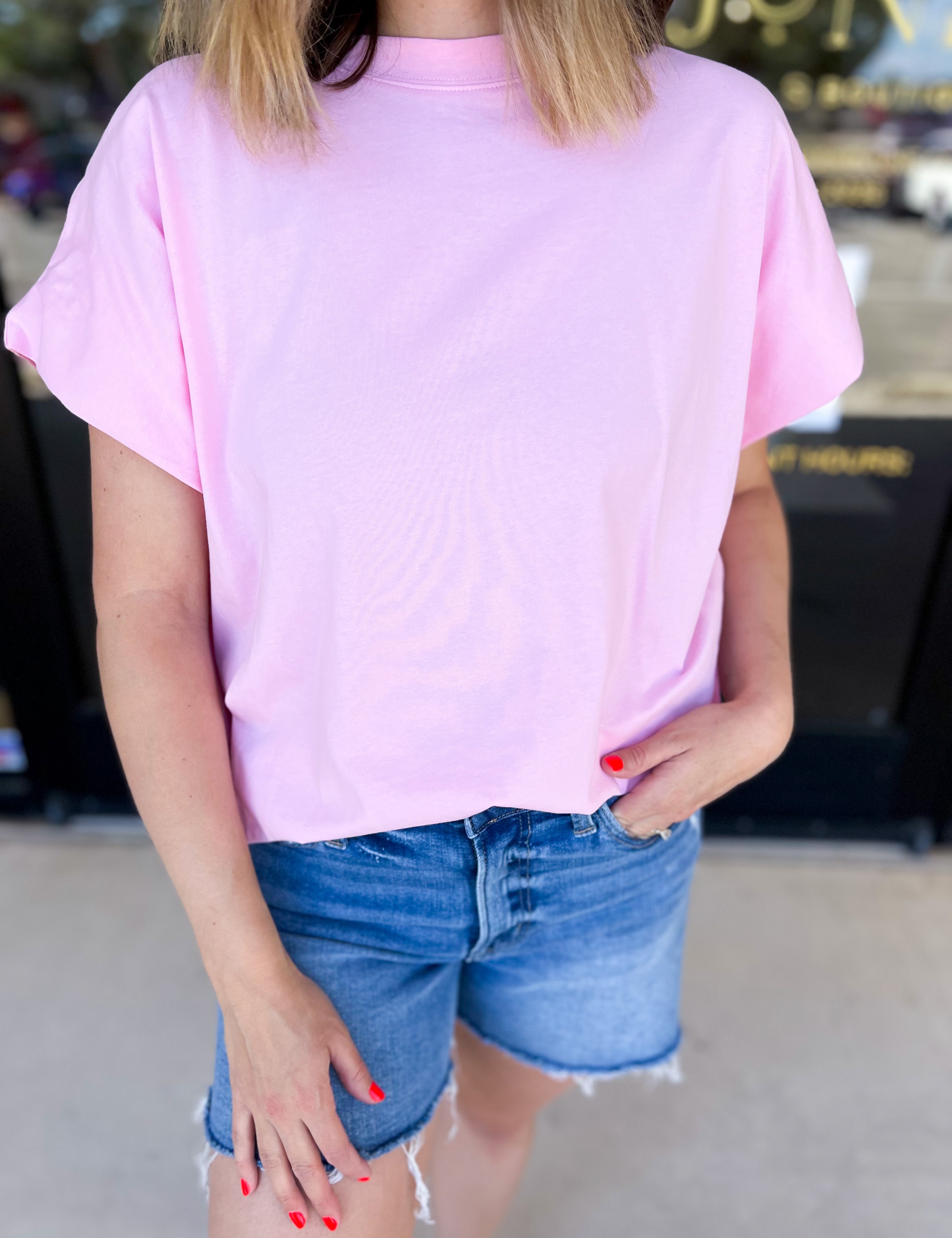 Oversized Basic Tee - Light Pink-210 Casual Blouses-PINCH-July & June Women's Fashion Boutique Located in San Antonio, Texas