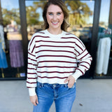 Ivory & Burgundy Sweater Top-230 Sweaters/Cardis-SKIES ARE BLUE-July & June Women's Fashion Boutique Located in San Antonio, Texas