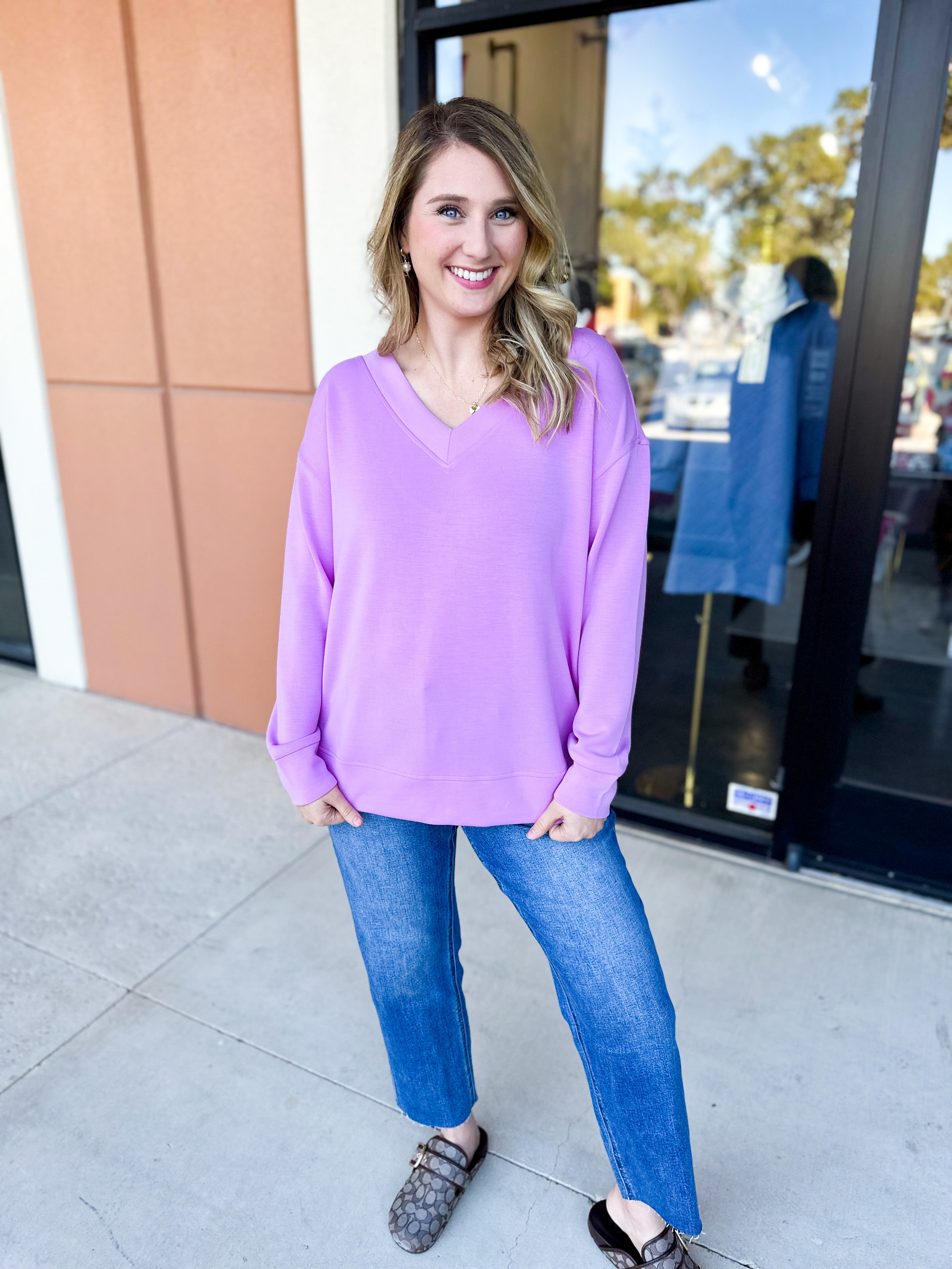 Mary Square - Hazel Long Sleeve - Orchid-210 Casual Blouses-MARY SQUARE-July & June Women's Fashion Boutique Located in San Antonio, Texas