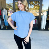 THML - Mock Neck Fuzzy Sweater Top - Ice Blue-230 Sweaters/Cardis-THML-July & June Women's Fashion Boutique Located in San Antonio, Texas