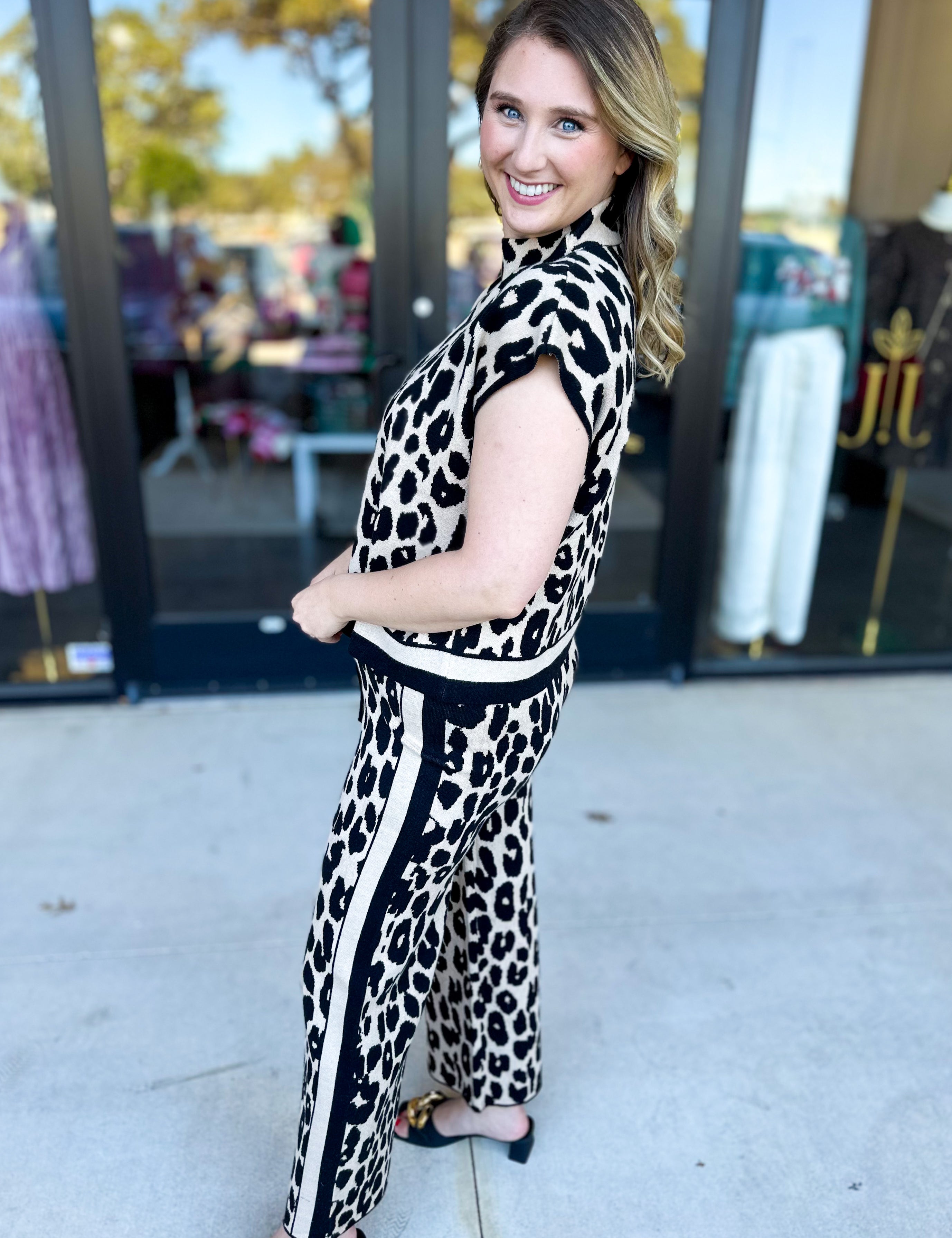 Luxurious Cheetah Knit Pant Set-300 Athleisure/Lounge-ENTRO-July & June Women's Fashion Boutique Located in San Antonio, Texas