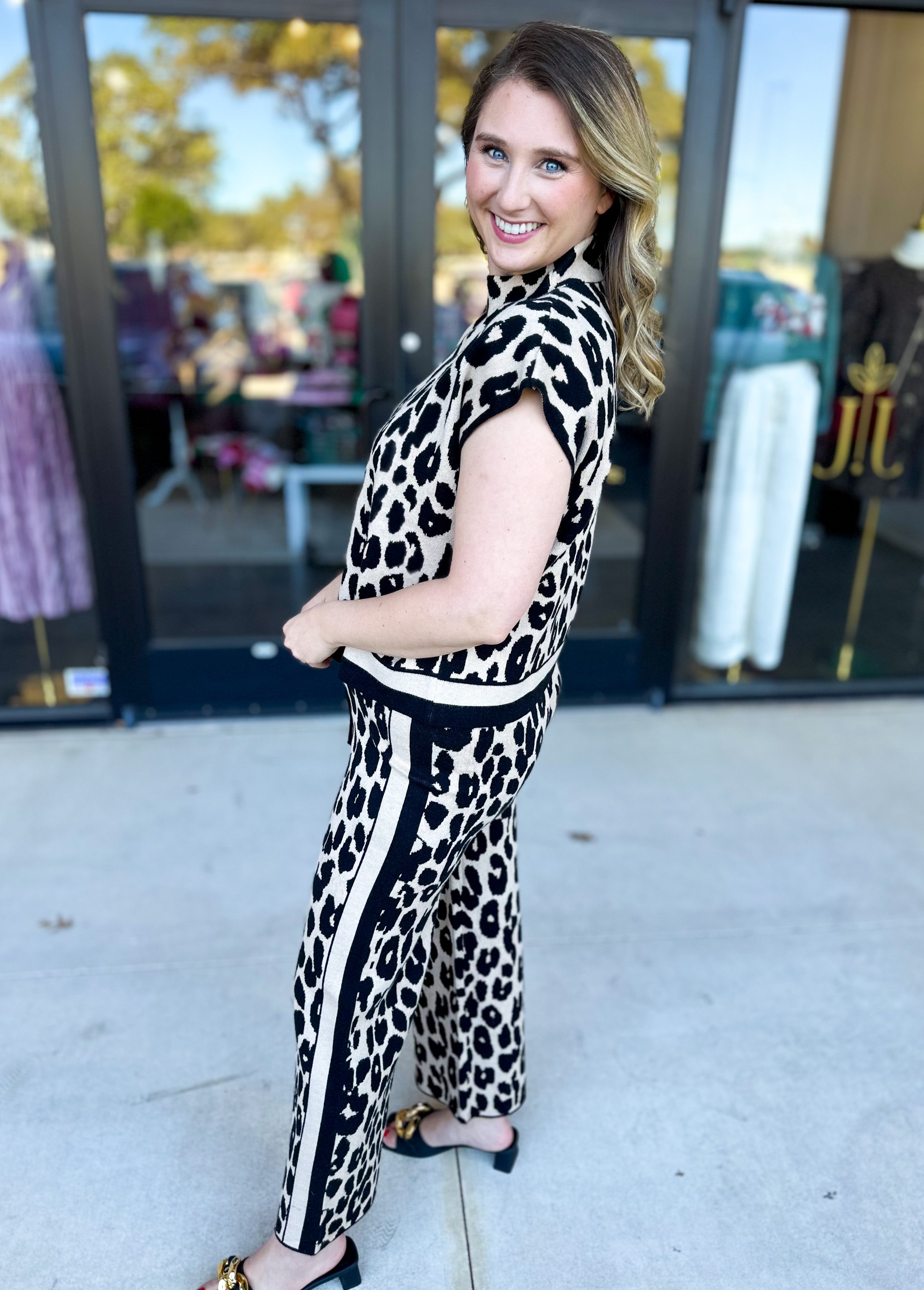 Luxurious Cheetah Knit Pant Set-300 Athleisure/Lounge-ENTRO-July & June Women's Fashion Boutique Located in San Antonio, Texas