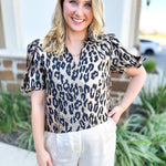 THML - Metallic Cheetah Blouse-200 Fashion Blouses-THML-July & June Women's Fashion Boutique Located in San Antonio, Texas