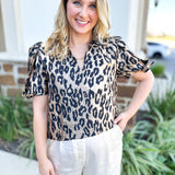 THML - Metallic Cheetah Blouse-200 Fashion Blouses-THML-July & June Women's Fashion Boutique Located in San Antonio, Texas
