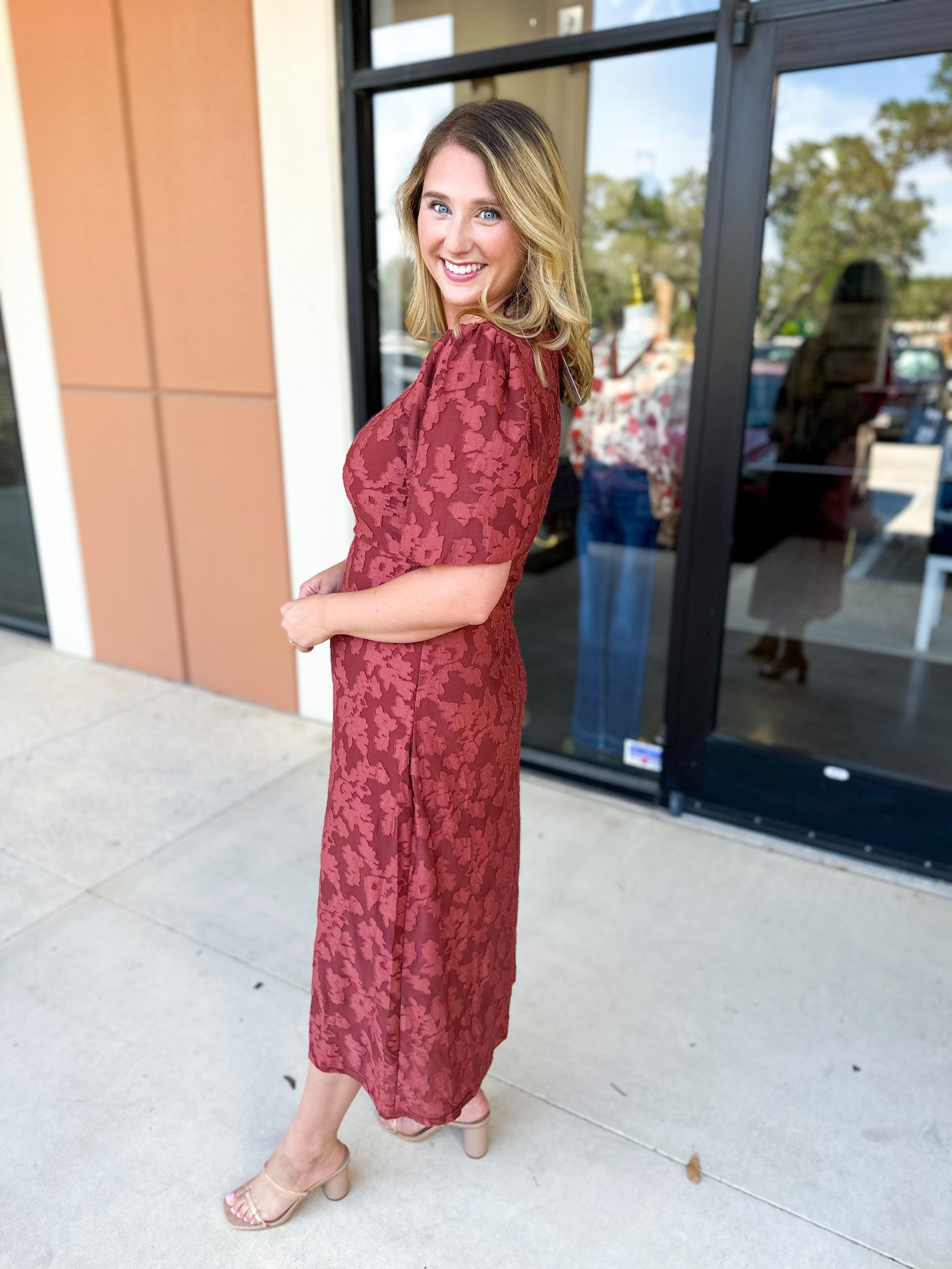 Fall Lace Midi Dress - Rose-500 Midi-POLOGRAM-July & June Women's Fashion Boutique Located in San Antonio, Texas