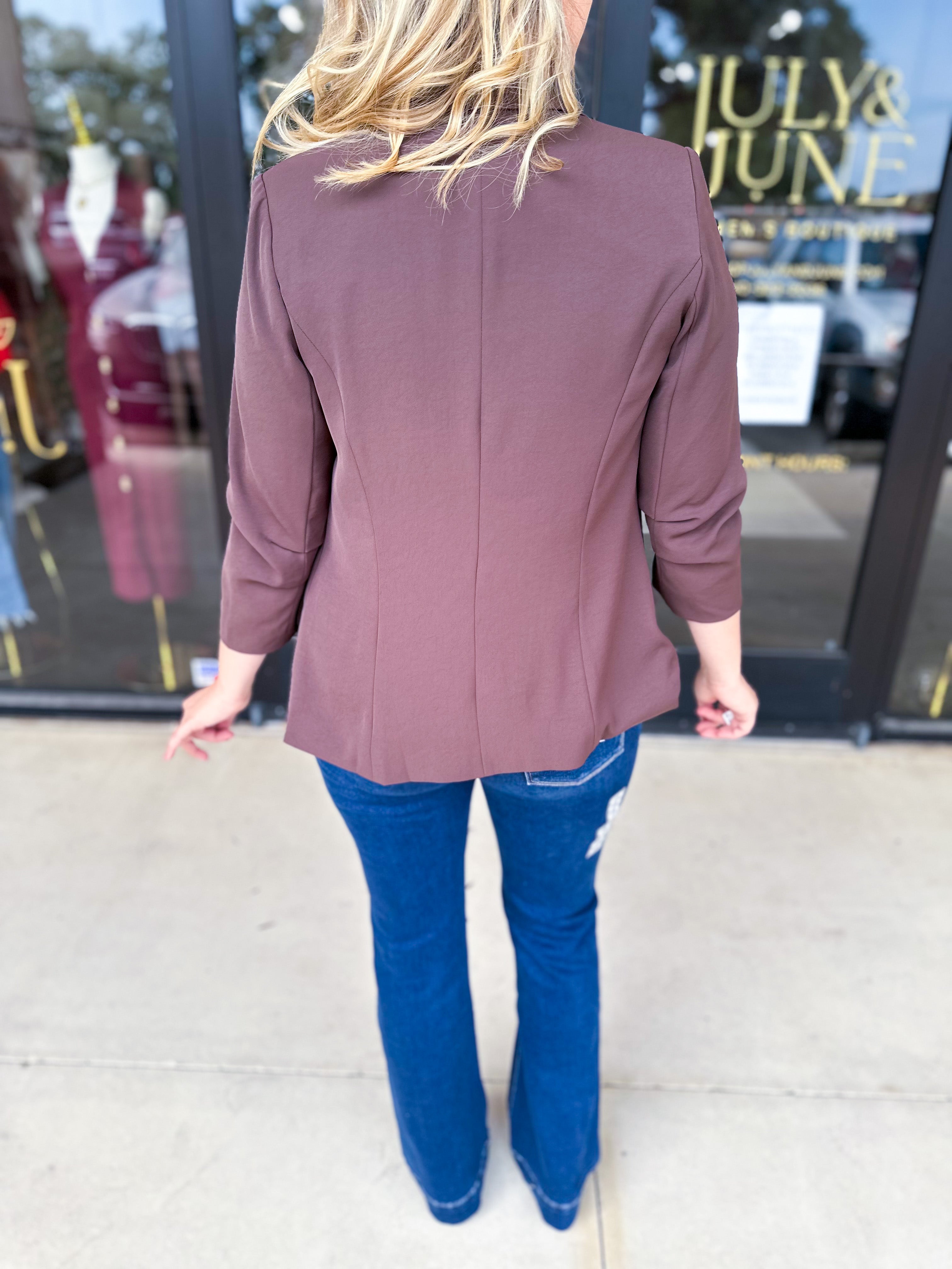 The Blair Blazer - Espresso-600 Outerwear-SKIES ARE BLUE-July & June Women's Fashion Boutique Located in San Antonio, Texas