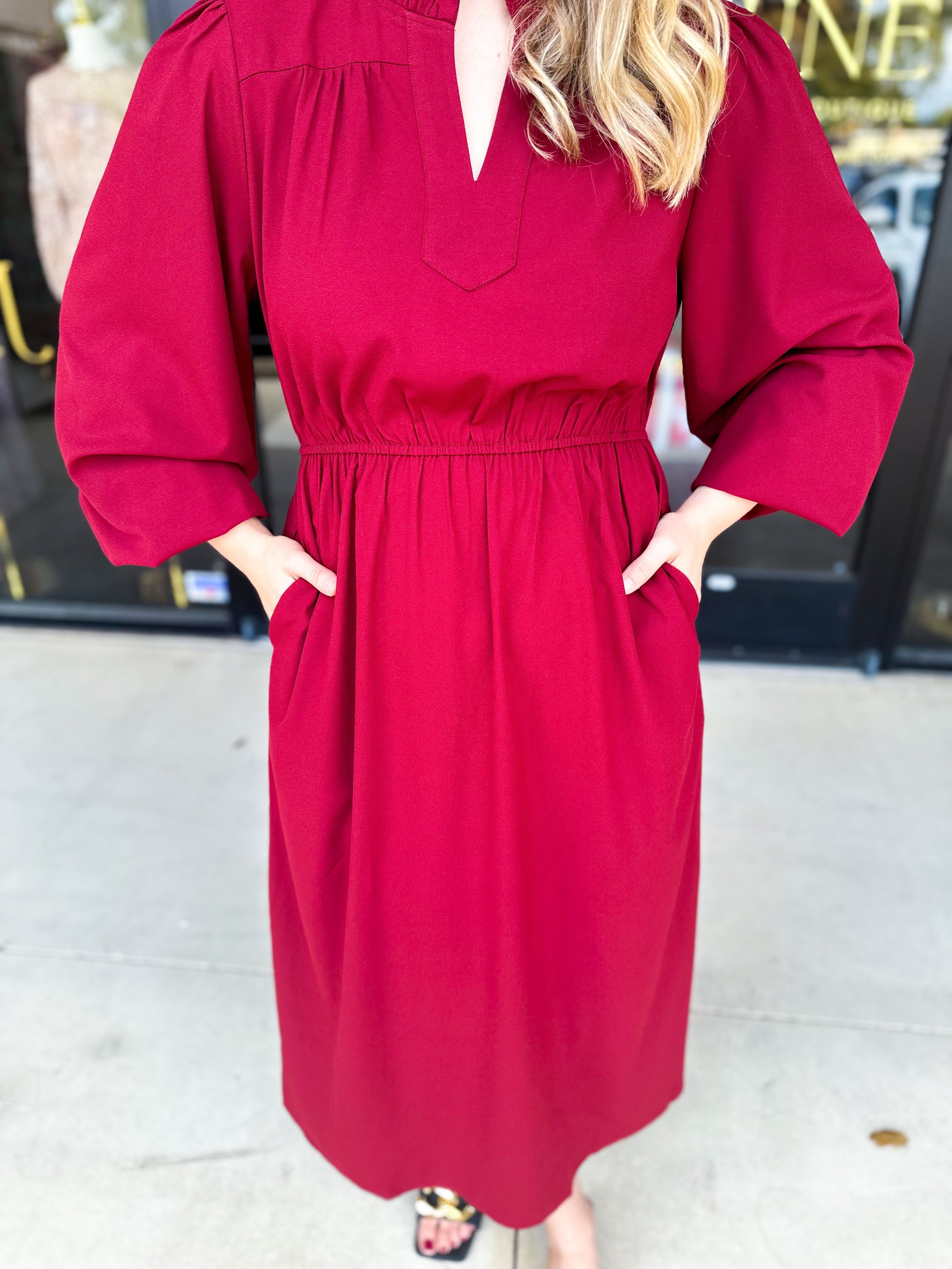 Classic Midi Dress - Deep Red-500 Midi-JODIFL-July & June Women's Fashion Boutique Located in San Antonio, Texas