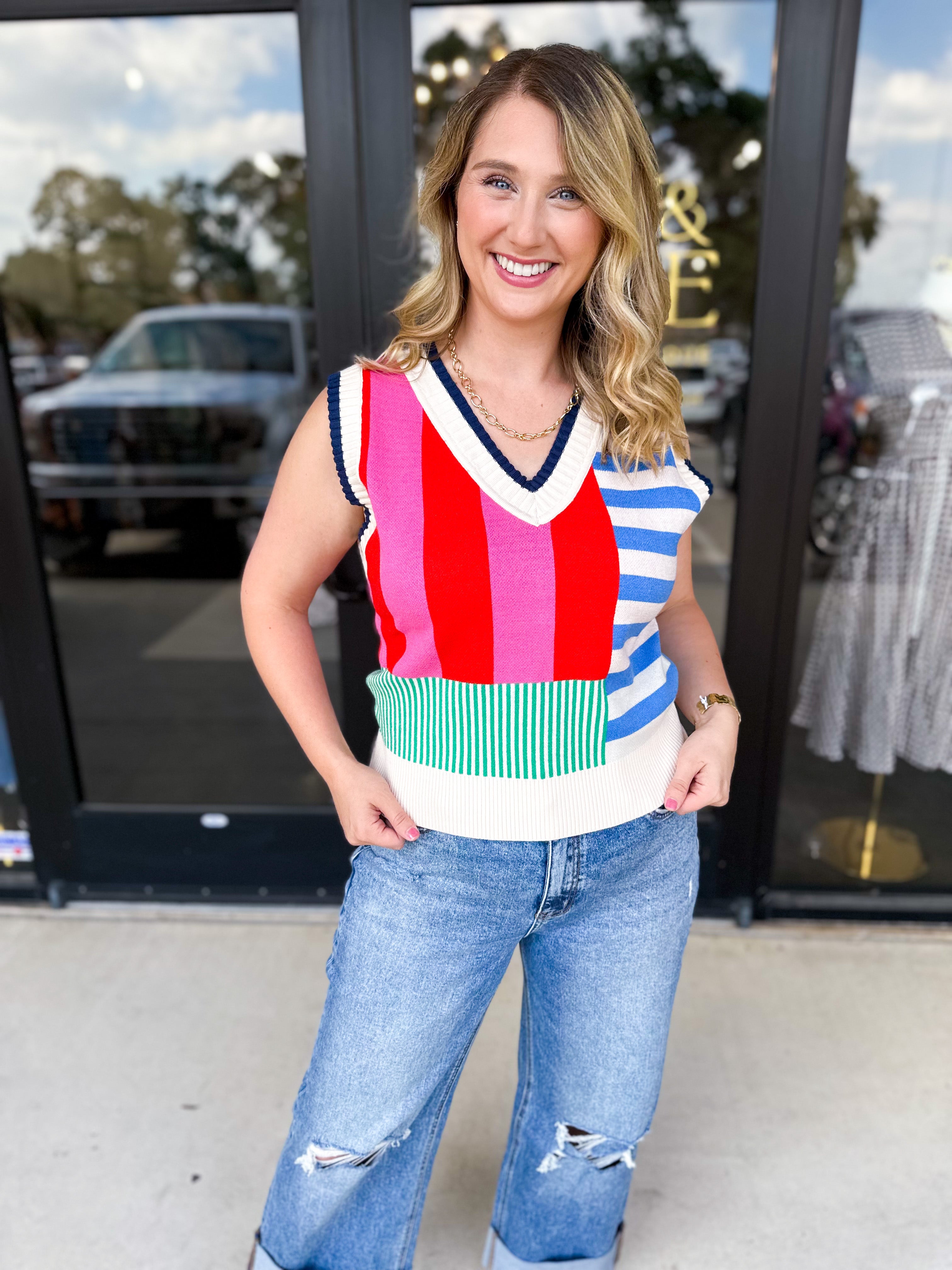 THML - Sleeveless Colorful Sweater Top-230 Sweaters/Cardis-THML-July & June Women's Fashion Boutique Located in San Antonio, Texas