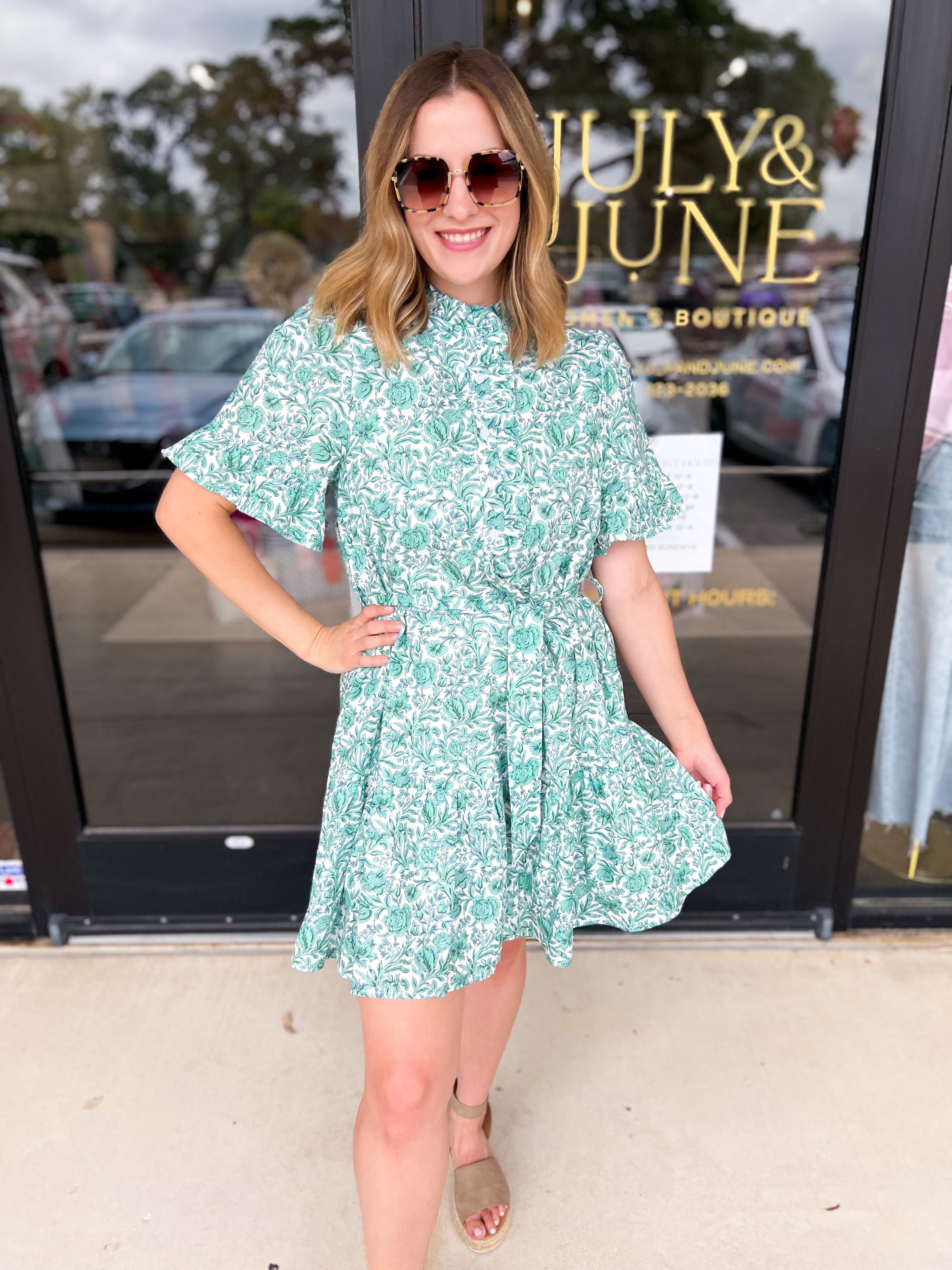 Green Garden Mini Dress-510 Mini-ENTRO-July & June Women's Fashion Boutique Located in San Antonio, Texas