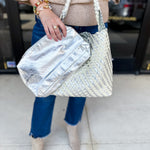 Ellery Mixed Woven Hobo Bag - Silver-130 ACCESSORIES-Moda Luxe-July & June Women's Fashion Boutique Located in San Antonio, Texas