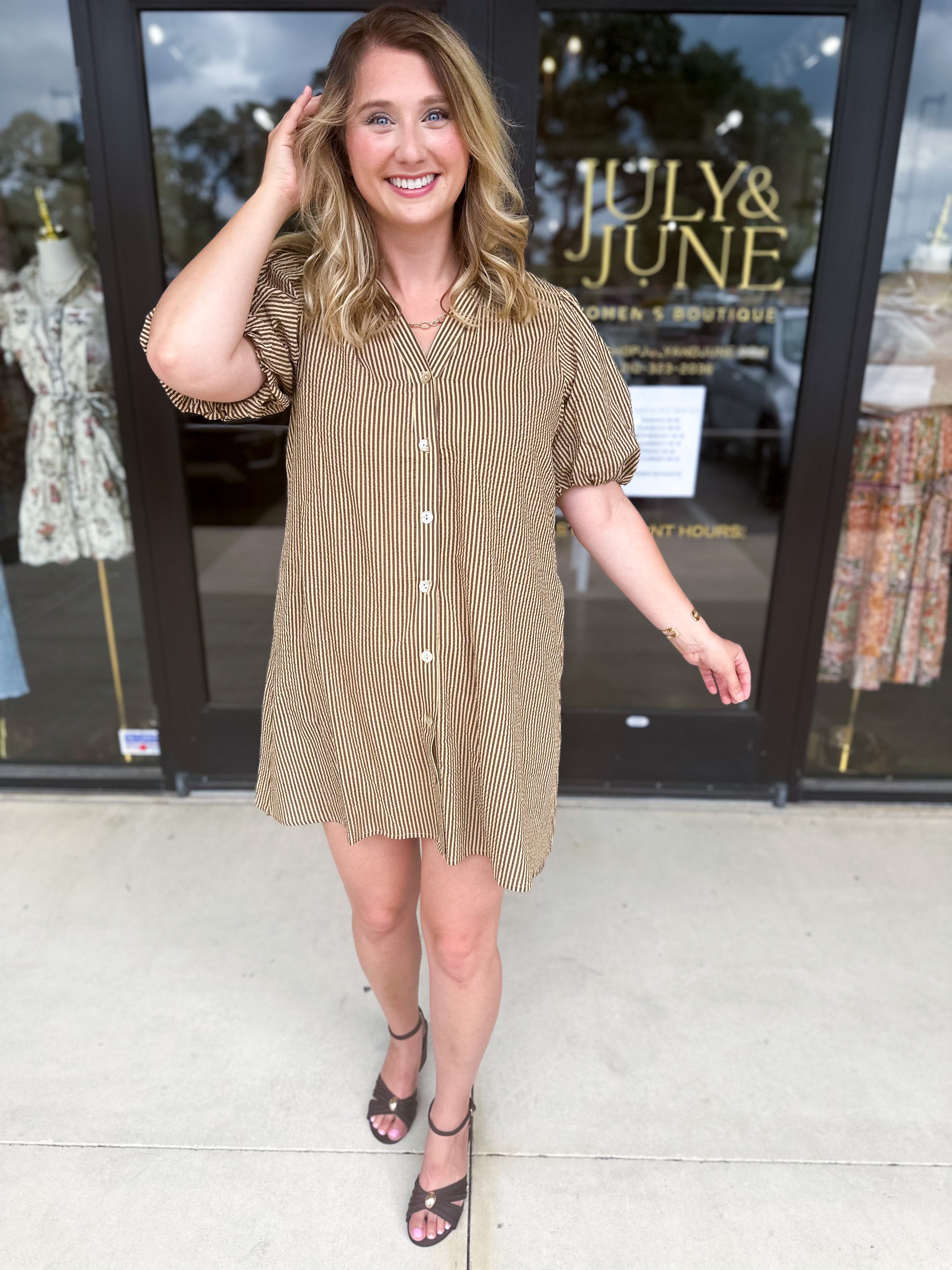 THML - Stripped Button Down Mini Dress-510 Mini-THML-July & June Women's Fashion Boutique Located in San Antonio, Texas
