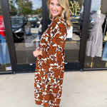 Rust Floral Midi Dress-500 Midi-JODIFL-July & June Women's Fashion Boutique Located in San Antonio, Texas