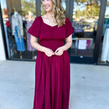 Elegant Burgundy Midi Dress-500 Midi-POLOGRAM-July & June Women's Fashion Boutique Located in San Antonio, Texas