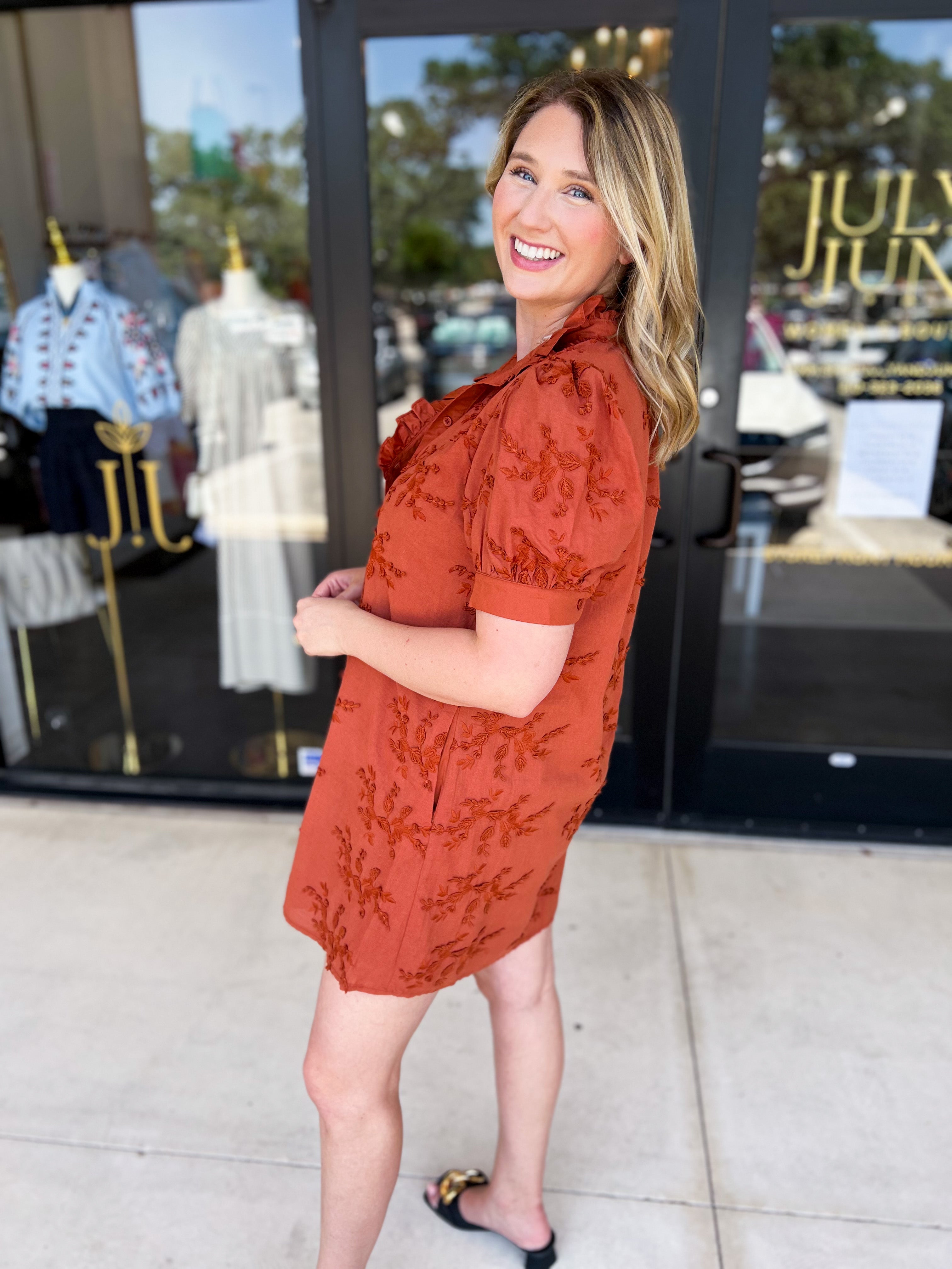 Floral Crochet Mini Dress - Carmel-510 Mini-ENTRO-July & June Women's Fashion Boutique Located in San Antonio, Texas