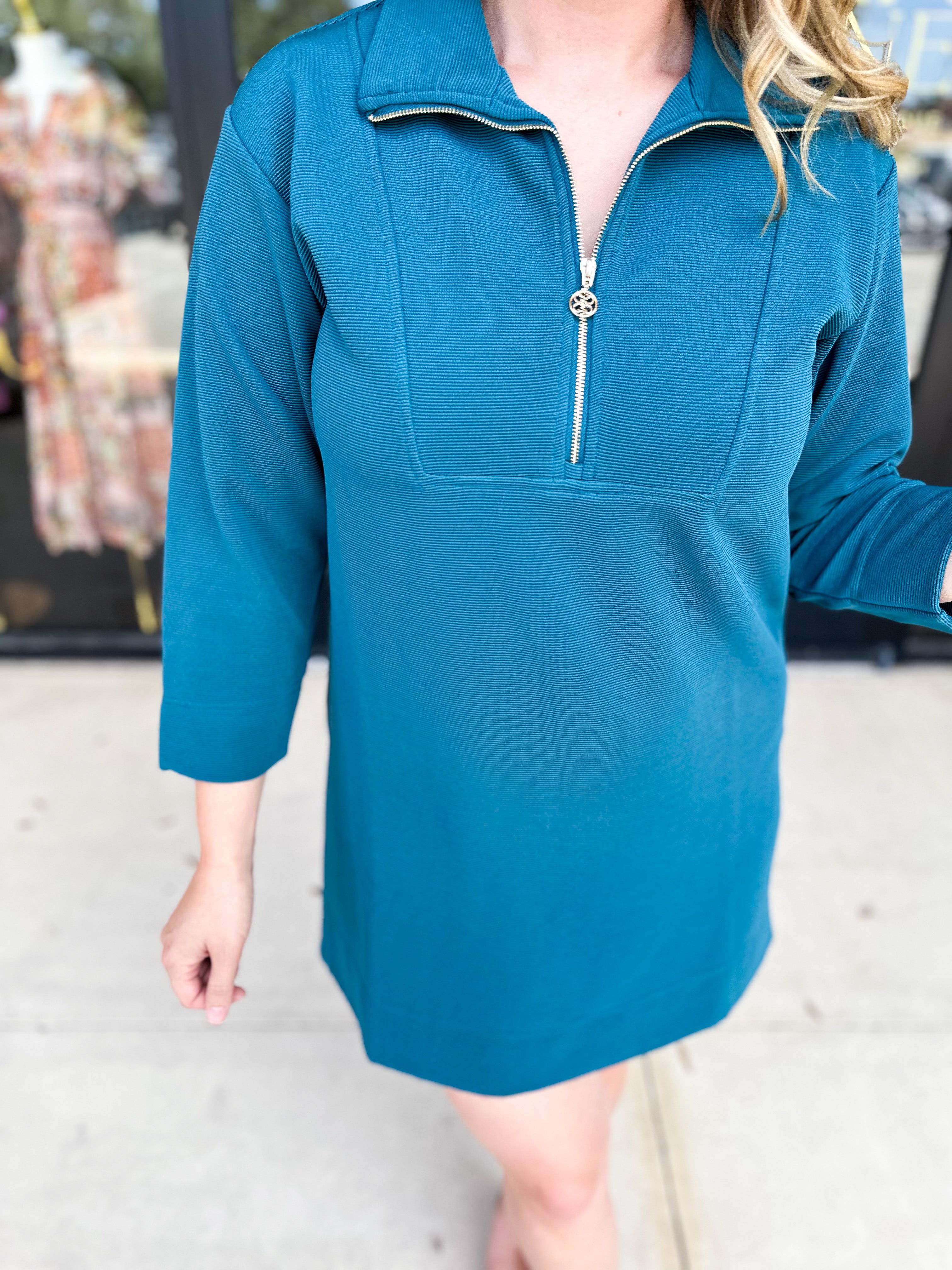 Mary Square - Raven Zip Mini Dress - Teal-510 Mini-MARY SQUARE-July & June Women's Fashion Boutique Located in San Antonio, Texas
