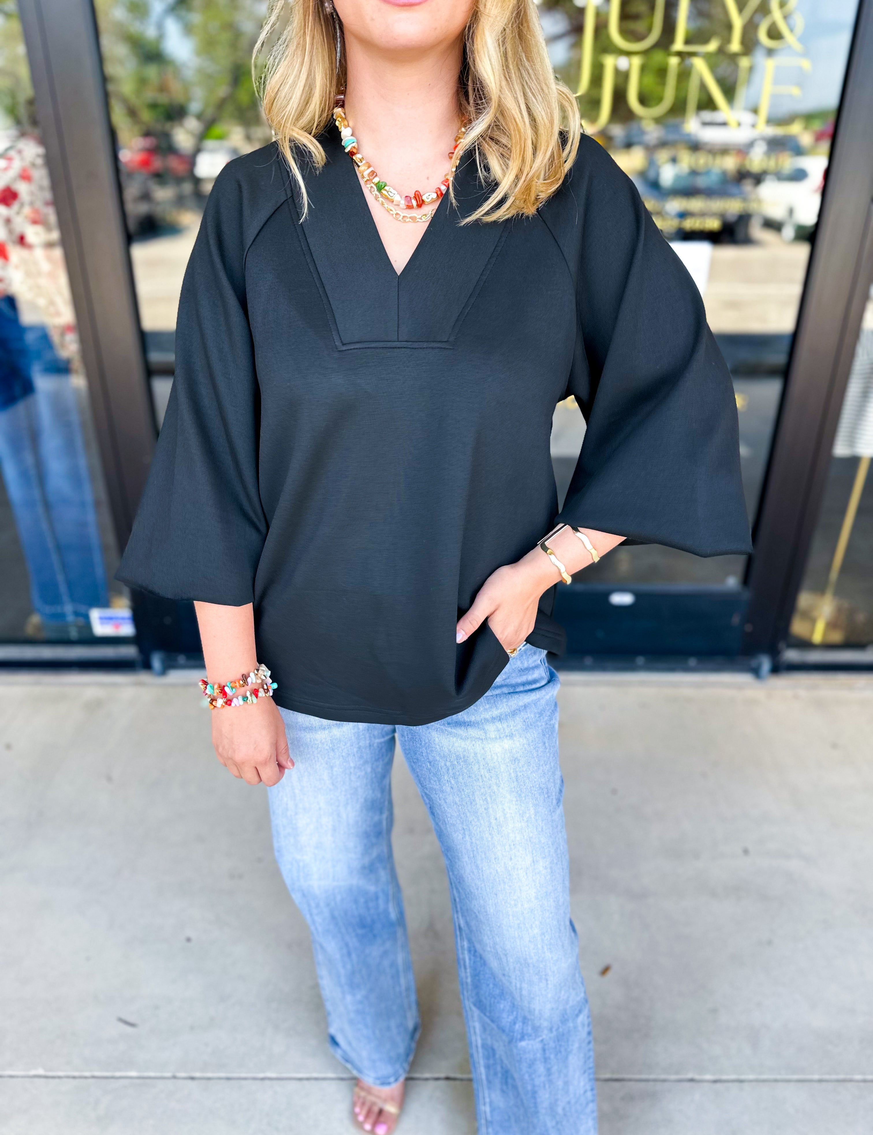 Everyday Comfy Long Sleeve - Black-210 Casual Blouses-JODIFL-July & June Women's Fashion Boutique Located in San Antonio, Texas
