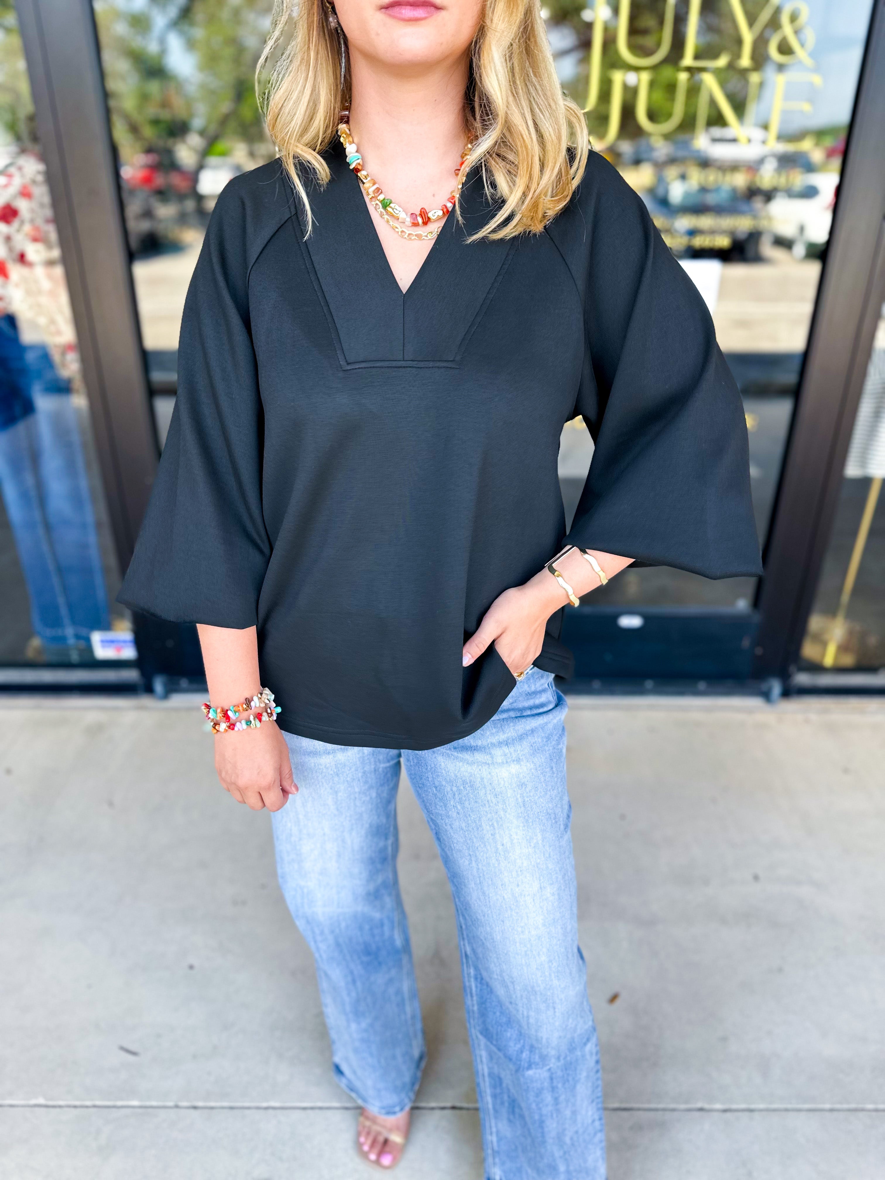 Everyday Comfy Long Sleeve - Black-210 Casual Blouses-JODIFL-July & June Women's Fashion Boutique Located in San Antonio, Texas