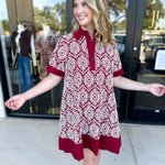 Burgundy Embroidered Mini Dress-510 Mini-ENTRO-July & June Women's Fashion Boutique Located in San Antonio, Texas