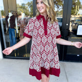 Burgundy Embroidered Mini Dress-510 Mini-ENTRO-July & June Women's Fashion Boutique Located in San Antonio, Texas