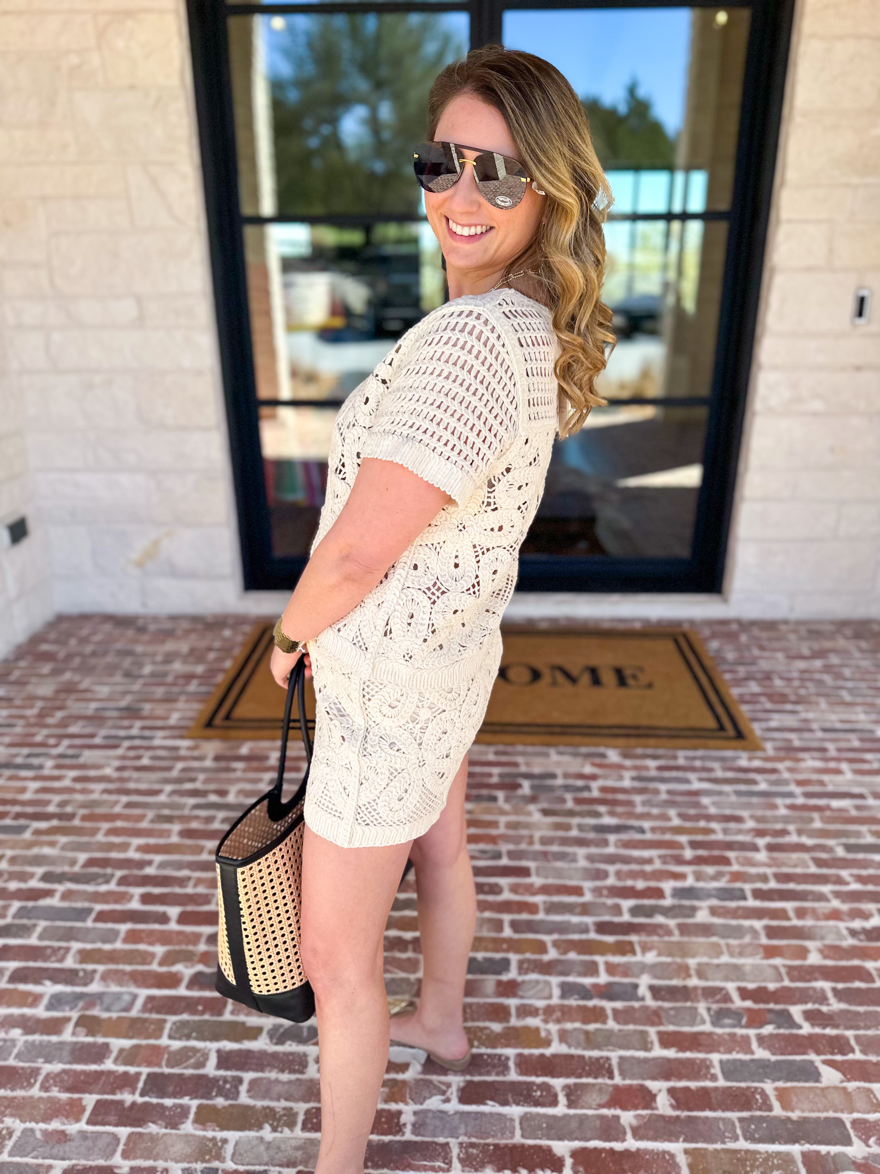 Luxe Crochet Knit Shorts Set-200 Fashion Blouses-SKIES ARE BLUE-July & June Women's Fashion Boutique Located in San Antonio, Texas