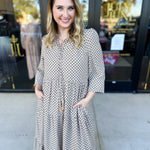 Taupe & Black Midi Dress-500 Midi-POLOGRAM-July & June Women's Fashion Boutique Located in San Antonio, Texas