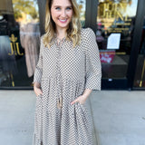 Taupe & Black Midi Dress-500 Midi-POLOGRAM-July & June Women's Fashion Boutique Located in San Antonio, Texas