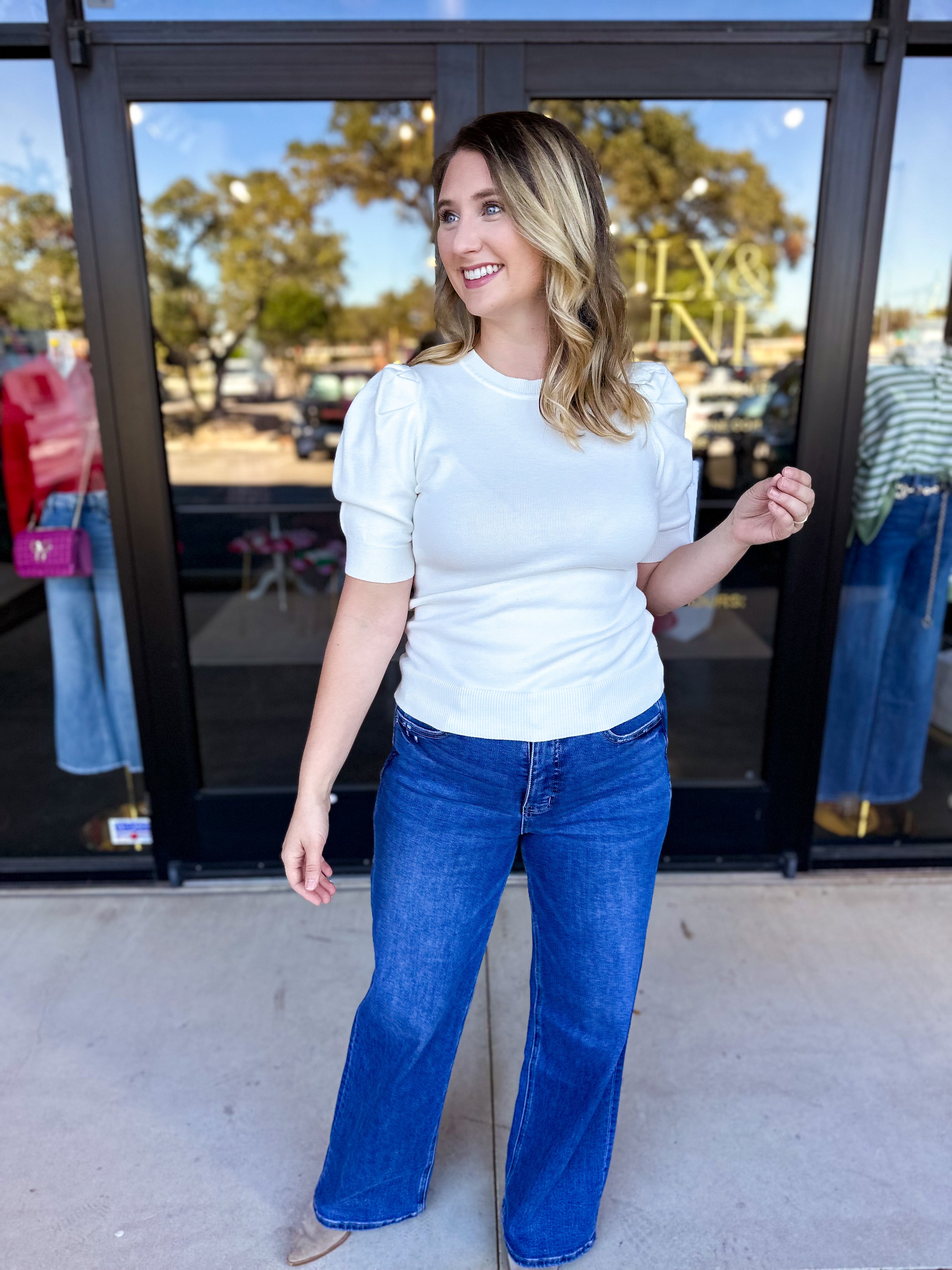 Pink Friday Doorbuster - Chic Short Sleeve Sweater Top - Ivory - ONLINE-PINK FRIDAY DOORBUSTERS-ZENANA-July & June Women's Fashion Boutique Located in San Antonio, Texas