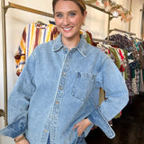 Washed Denim Button Down Shirt - Light Wash-200 Fashion Blouses-BLUIVY-July & June Women's Fashion Boutique Located in San Antonio, Texas