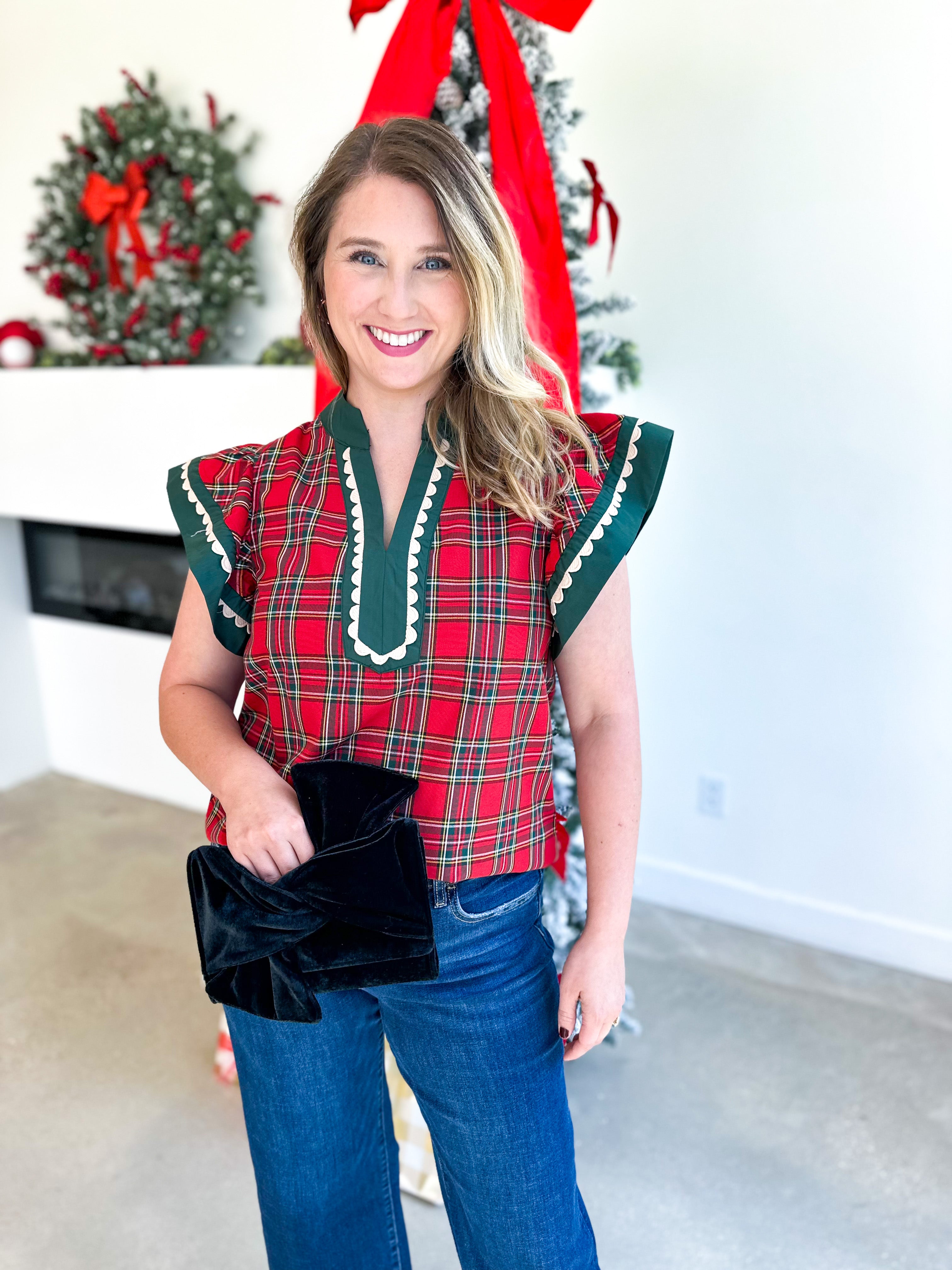 Classy Christmas Blouse-200 Fashion Blouses-ENTRO-July & June Women's Fashion Boutique Located in San Antonio, Texas