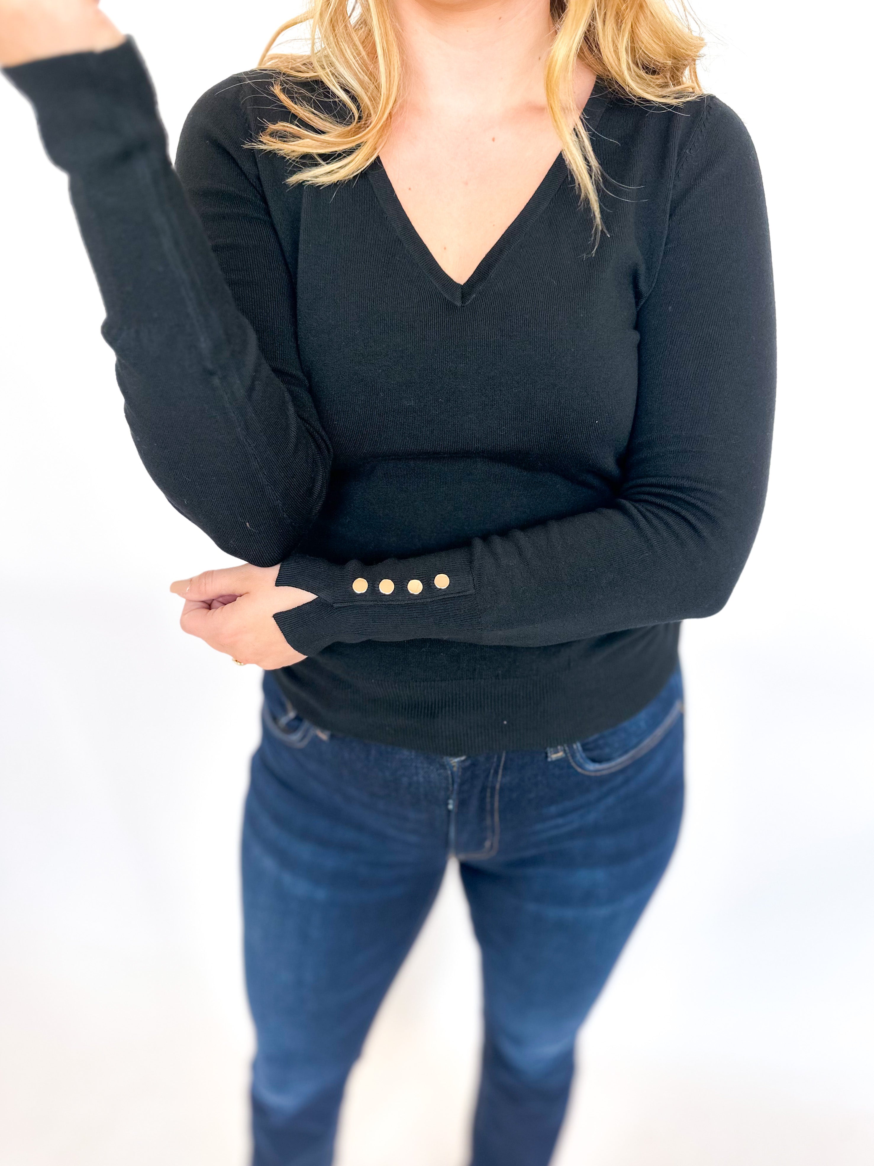 Everyday V-Neck Sweater- Black-210 Casual Blouses-SKIES ARE BLUE-July & June Women's Fashion Boutique Located in San Antonio, Texas