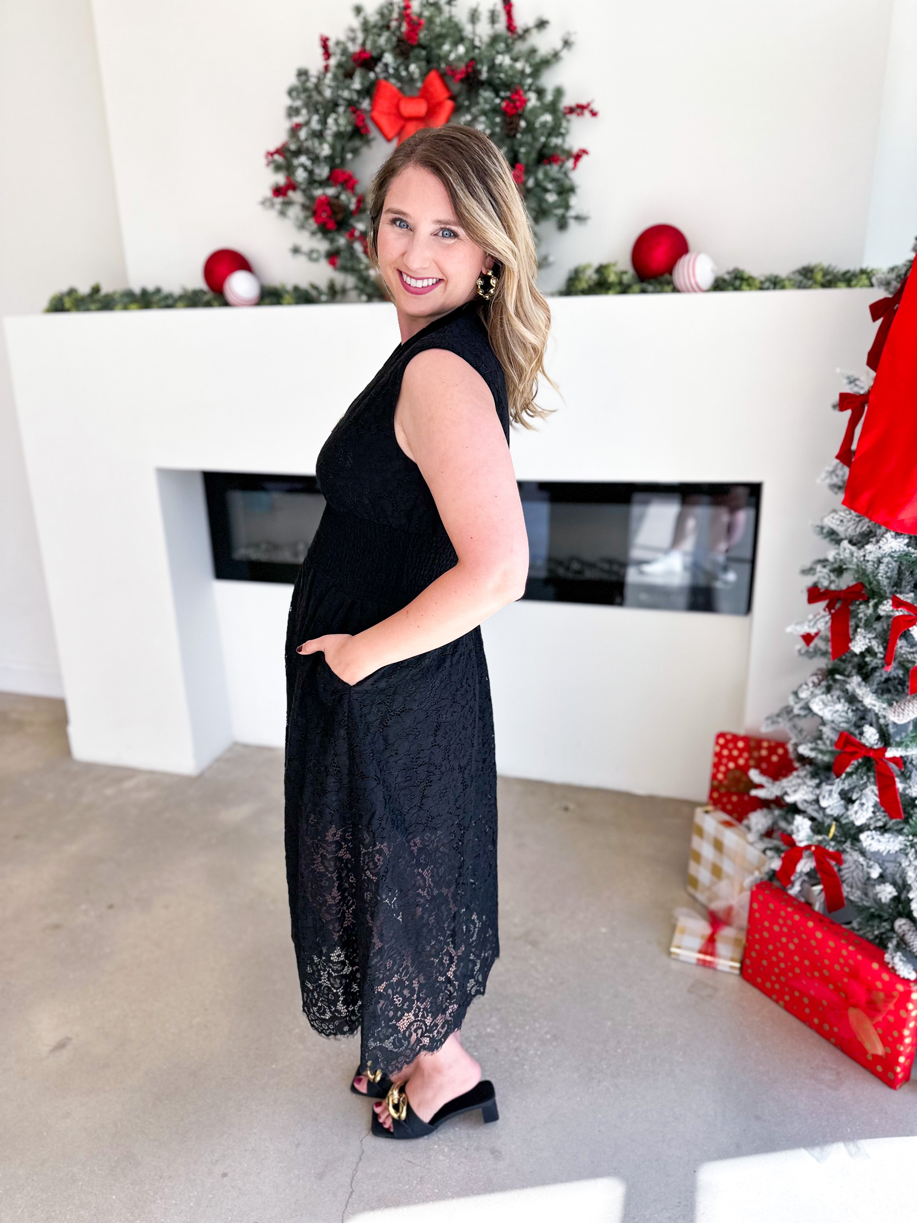 Elegant Lace Midi Dress - Black-500 Midi-FATE-July & June Women's Fashion Boutique Located in San Antonio, Texas