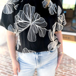 THML - Black & White Flower Power Blouse-200 Fashion Blouses-THML-July & June Women's Fashion Boutique Located in San Antonio, Texas