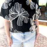 THML - Black & White Flower Power Blouse-200 Fashion Blouses-THML-July & June Women's Fashion Boutique Located in San Antonio, Texas