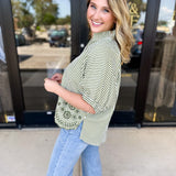 Floral Crochet Oversized Blouse - Olive-200 Fashion Blouses-ENTRO-July & June Women's Fashion Boutique Located in San Antonio, Texas