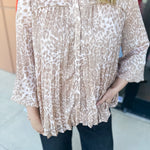 Champagne Cheetah Blouse-200 Fashion Blouses-FATE-July & June Women's Fashion Boutique Located in San Antonio, Texas