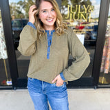Olive & Denim Details Long Sleeve Top-210 Casual Blouses-JODIFL-July & June Women's Fashion Boutique Located in San Antonio, Texas