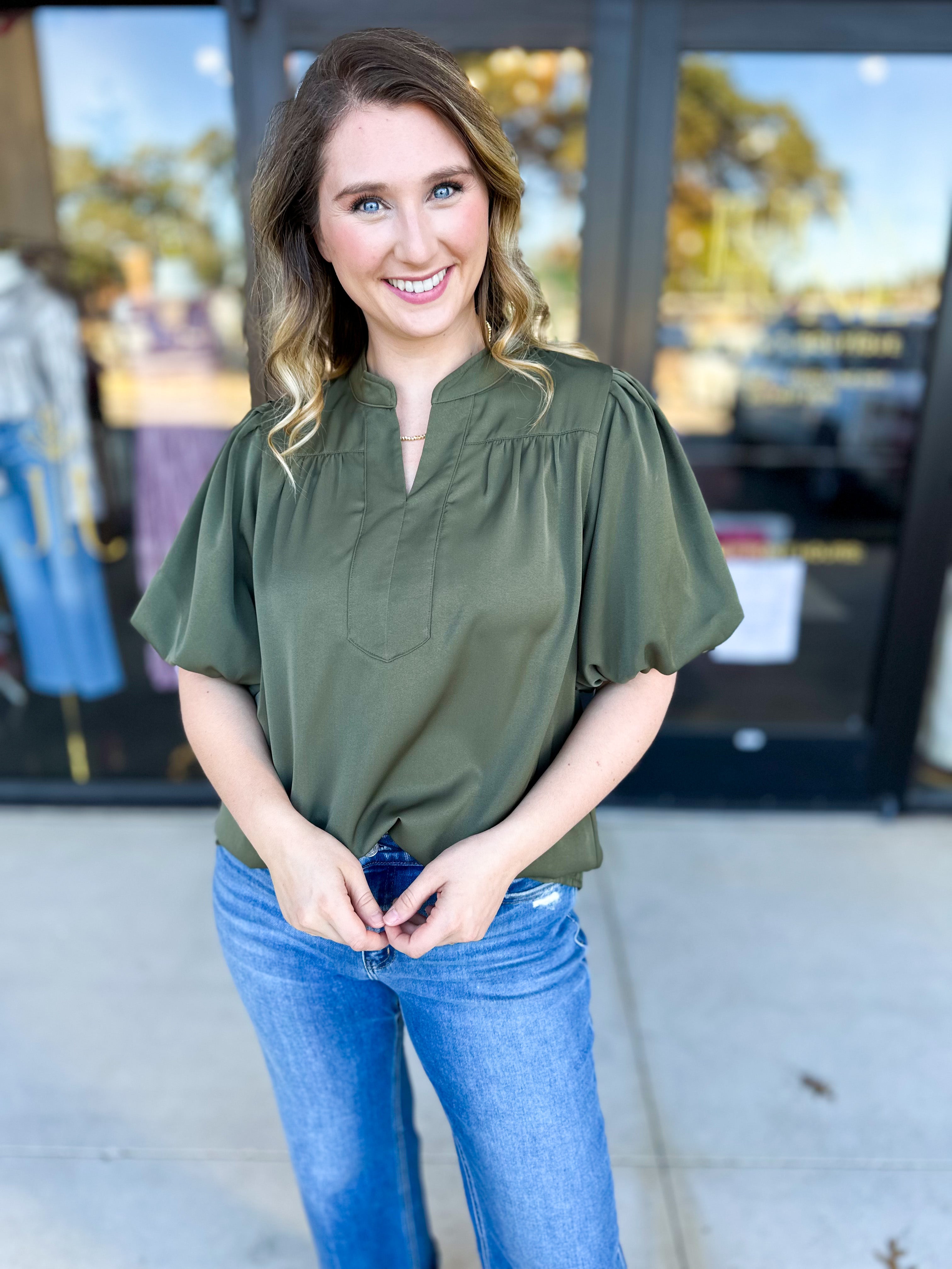 Back To Work Blouse - Olive-200 Fashion Blouses-JODIFL-July & June Women's Fashion Boutique Located in San Antonio, Texas