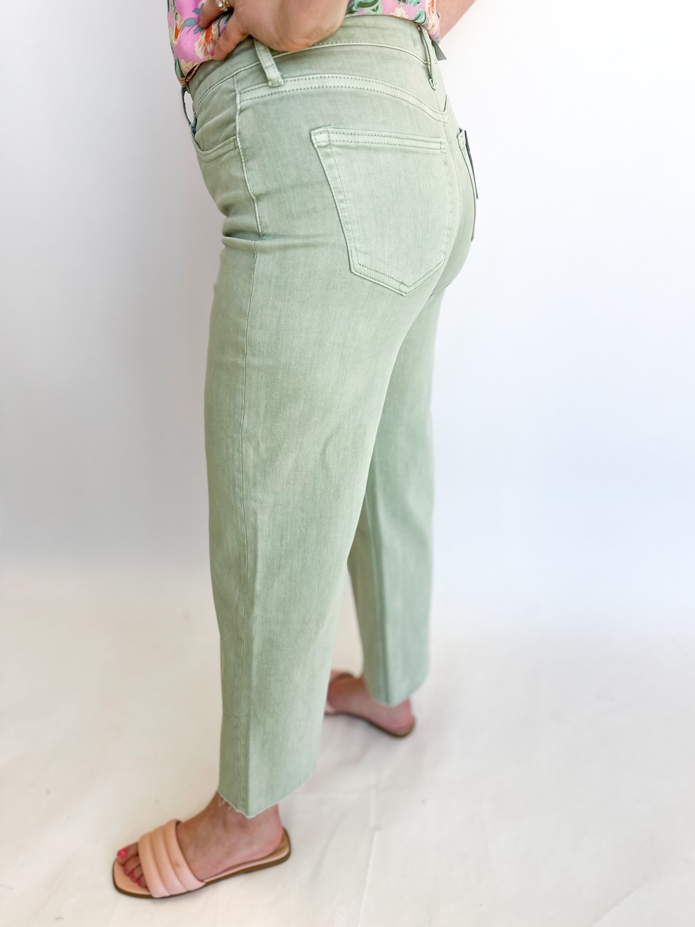 Vervet Sage Cropped Wide Leg Jeans-400 Pants-VEVERT BY FLYING MONKEY-July & June Women's Fashion Boutique Located in San Antonio, Texas