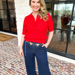 THML - Tomato Red Knit Top-230 Sweaters/Cardis-THML-July & June Women's Fashion Boutique Located in San Antonio, Texas