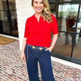 THML - Tomato Red Knit Top-230 Sweaters/Cardis-THML-July & June Women's Fashion Boutique Located in San Antonio, Texas