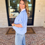 Seersucker Sweet Blouse - Light Blue-200 Fashion Blouses-ENTRO-July & June Women's Fashion Boutique Located in San Antonio, Texas