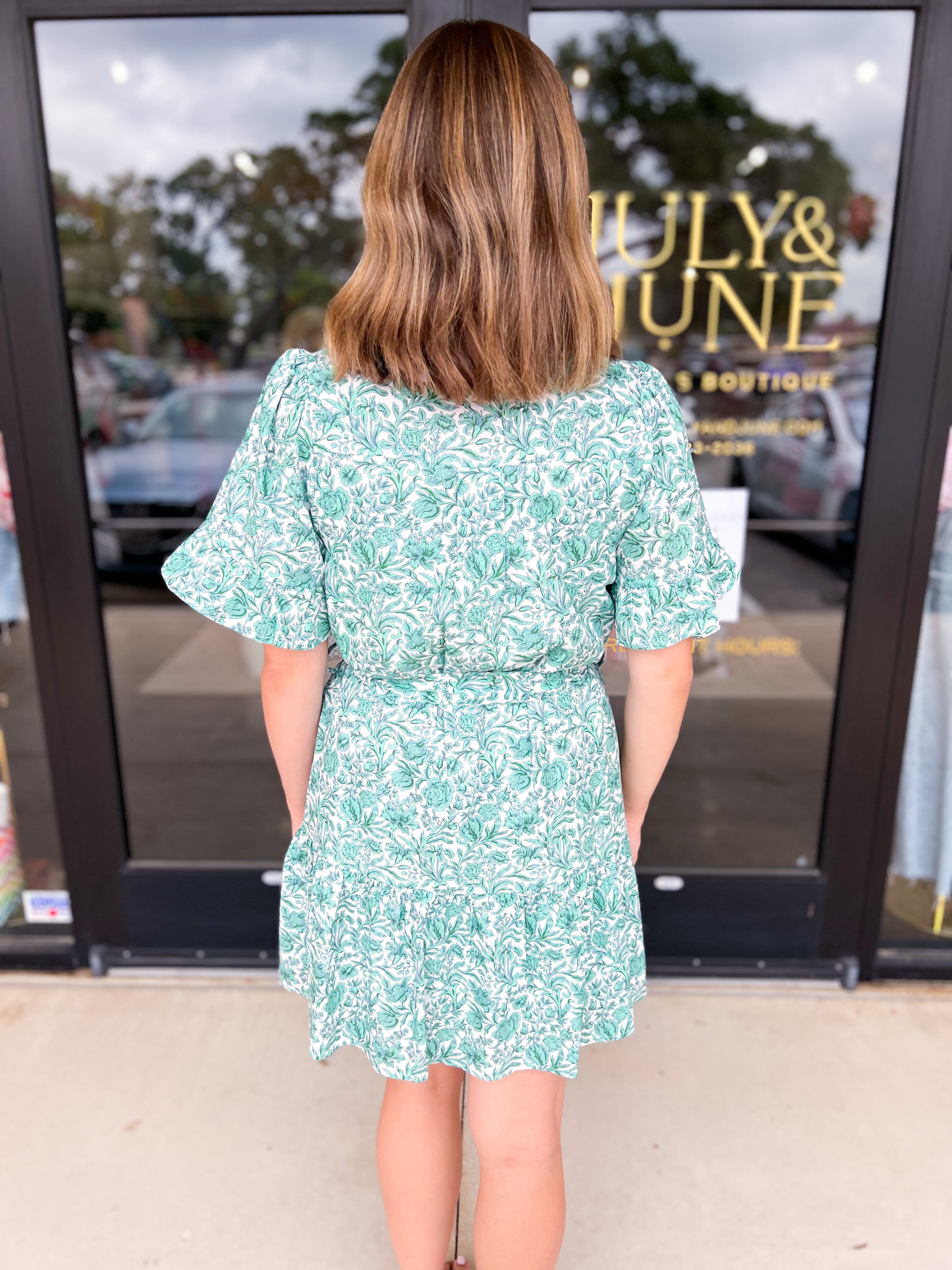 Green Garden Mini Dress-510 Mini-ENTRO-July & June Women's Fashion Boutique Located in San Antonio, Texas