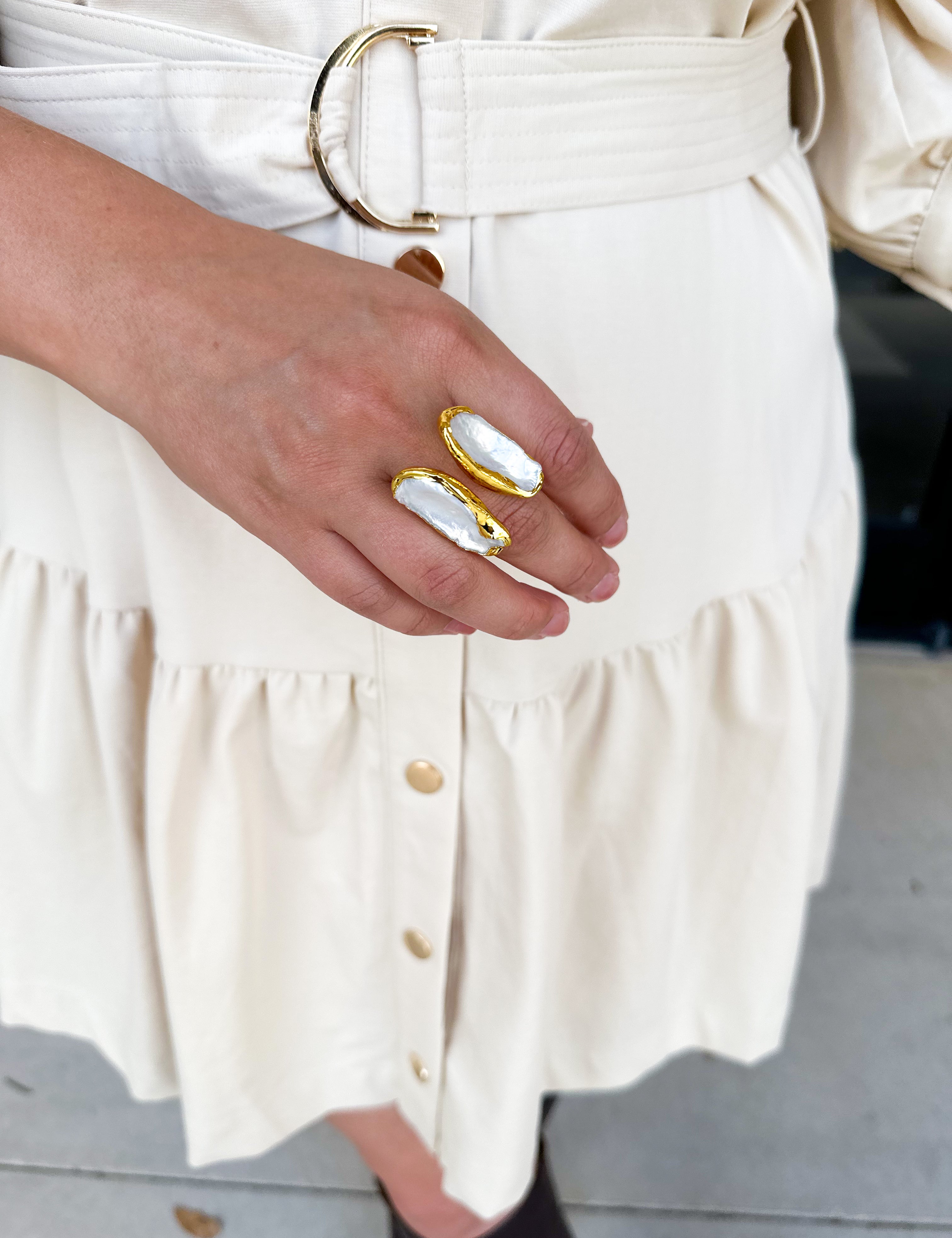 Easton Elle - Linear Doubled Ring - Pearl-110 Jewelry & Hair-Easton Elle-July & June Women's Fashion Boutique Located in San Antonio, Texas