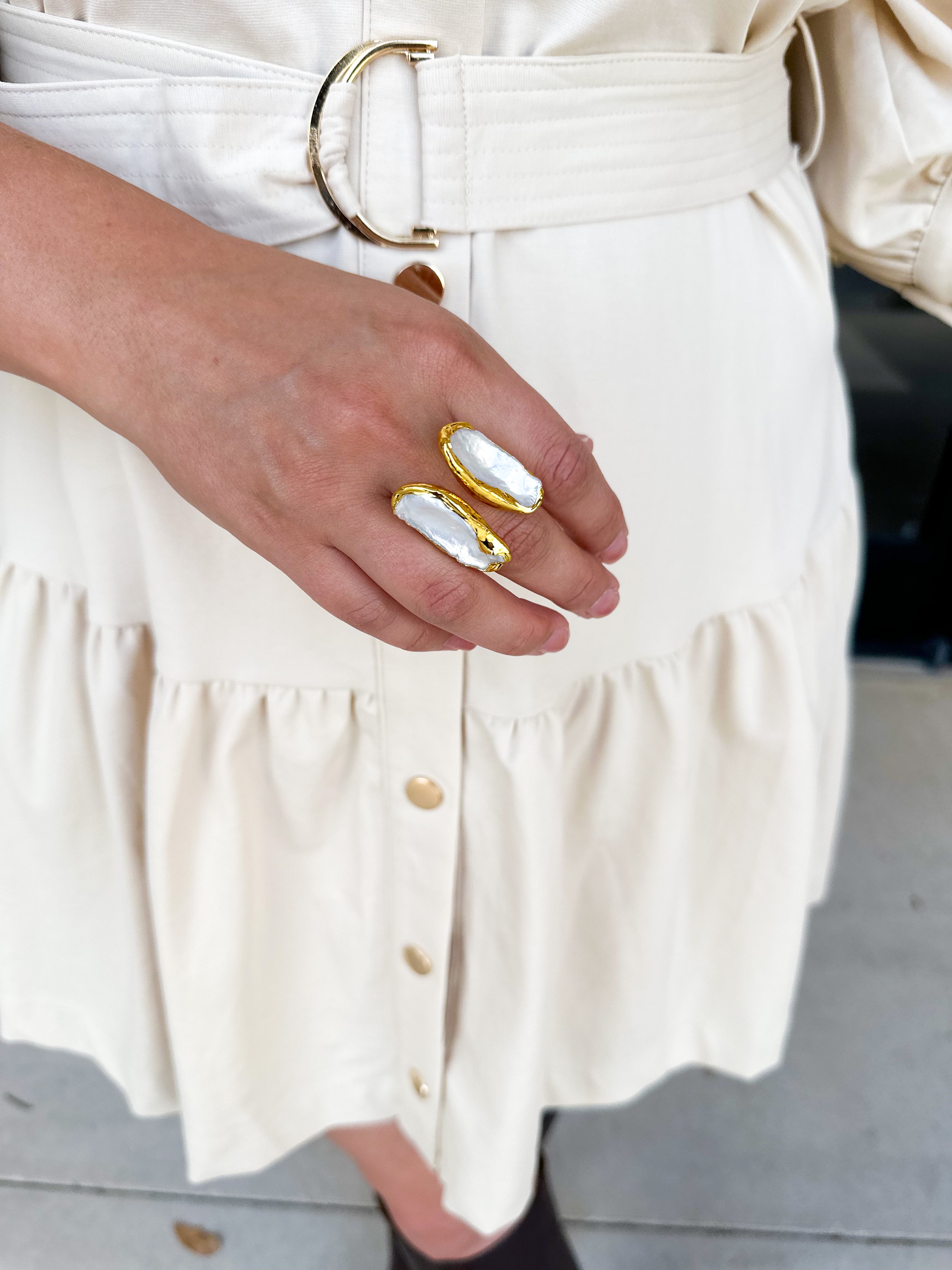 Easton Elle - Linear Doubled Ring - Pearl-110 Jewelry & Hair-Easton Elle-July & June Women's Fashion Boutique Located in San Antonio, Texas