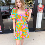 Bold Print Pink & Orange Mini Dress-510 Mini-PEACH LOVE-July & June Women's Fashion Boutique Located in San Antonio, Texas