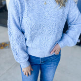Heather Blue Floral Sweater-230 Sweaters/Cardis-ALLIE ROSE-July & June Women's Fashion Boutique Located in San Antonio, Texas