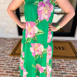 THML - Kelly Green Floral Tiered Midi Dress-500 Midi-THML-July & June Women's Fashion Boutique Located in San Antonio, Texas