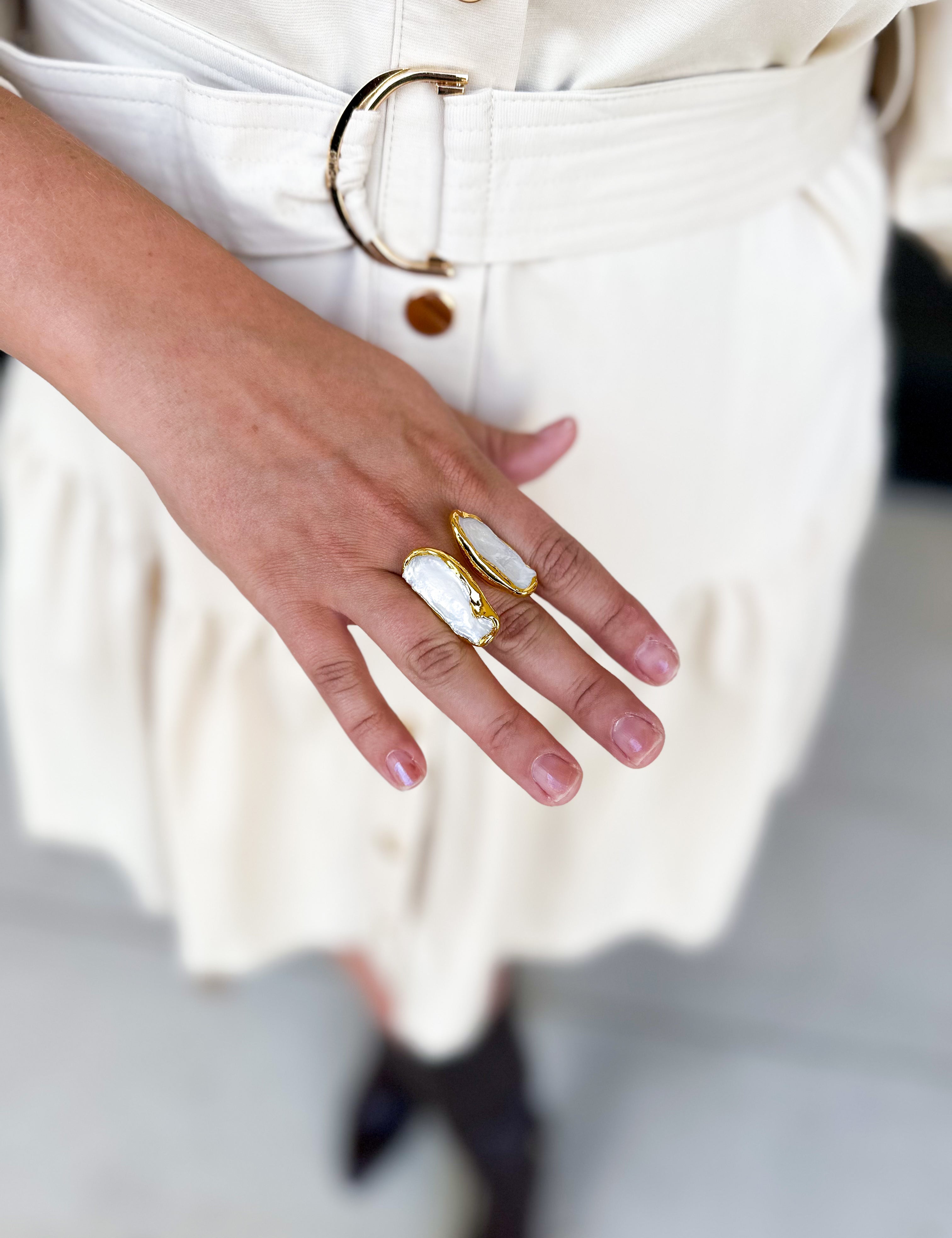 Easton Elle - Linear Doubled Ring - Pearl-110 Jewelry & Hair-Easton Elle-July & June Women's Fashion Boutique Located in San Antonio, Texas