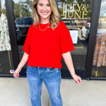 The Ella Knit Sweater Top - Red-230 Sweaters/Cardis-JODIFL-July & June Women's Fashion Boutique Located in San Antonio, Texas